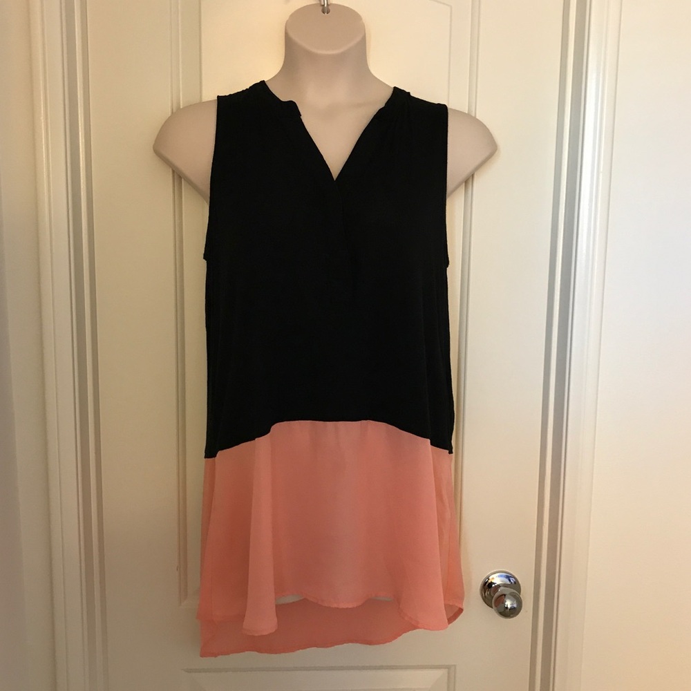 Anthropologie Black and Pink Asymmetrical Sleeveless Blouse
